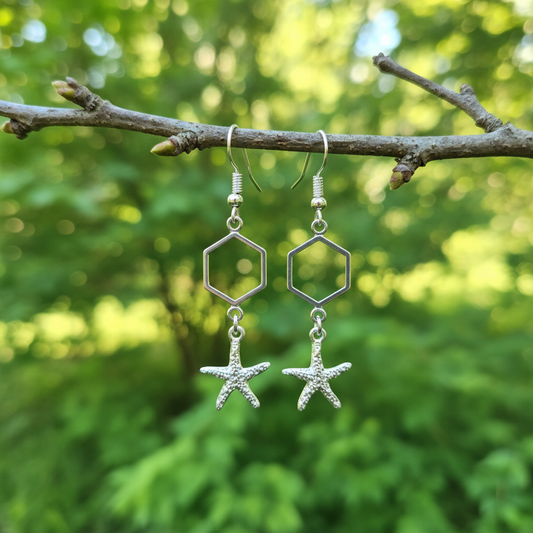 Starfish Dangle Earrings Silver Coastal Beach Handcrafted