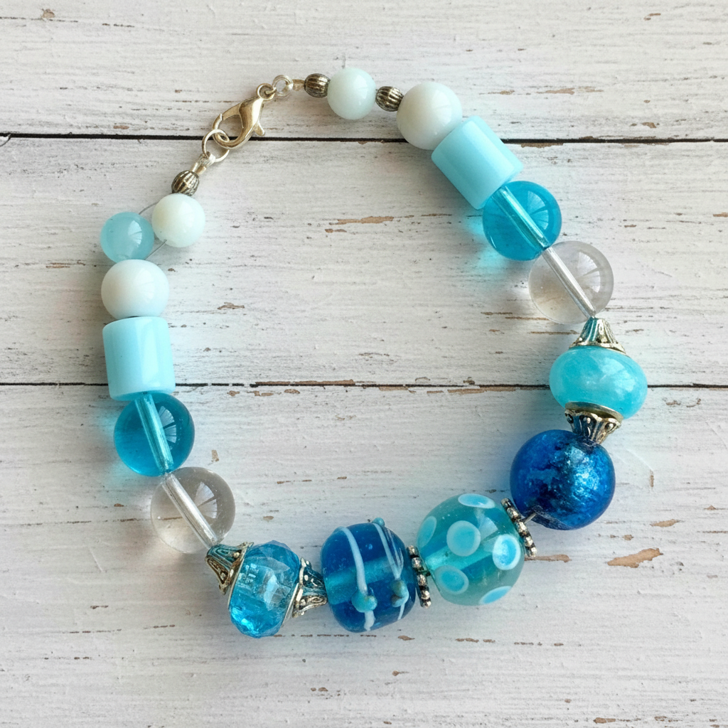 Coastal Chic Charm Bracelet Turquoise Beach Lampwork Glass