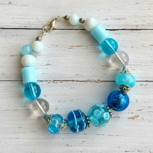 Coastal Chic Charm Bracelet Turquoise Beach Lampwork Glass