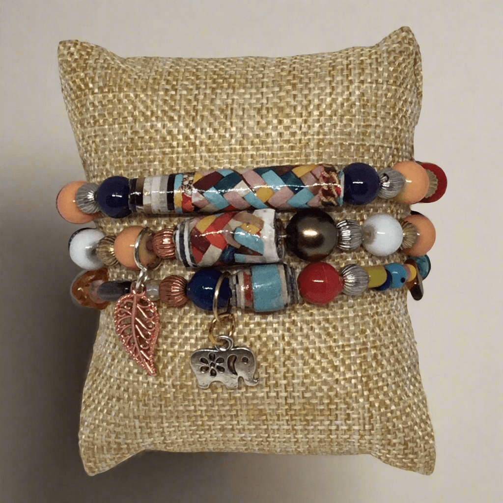 Watercolor Tile | Bohemian Mixed Media Stretch Bracelets - Distinct Designs