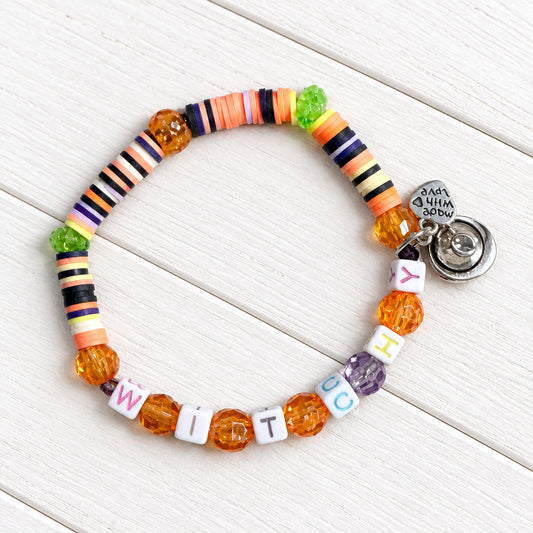 Halloween bracelet with "Withcy" written on it