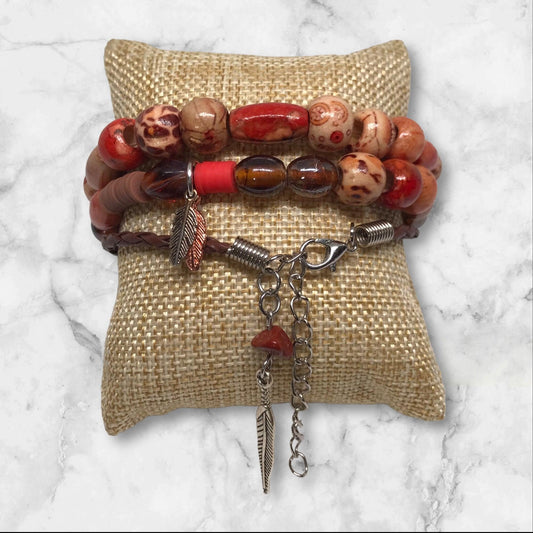 Sultry Sunset | Stretch and Leather Bracelet Set - Distinct Designs