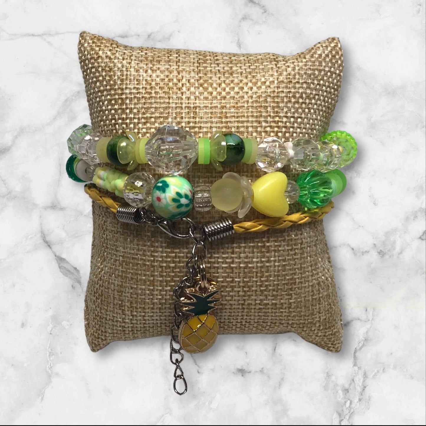 Pineapple Paradise | Tropical Stretch Leather Charm Bracelets - Distinct Designs