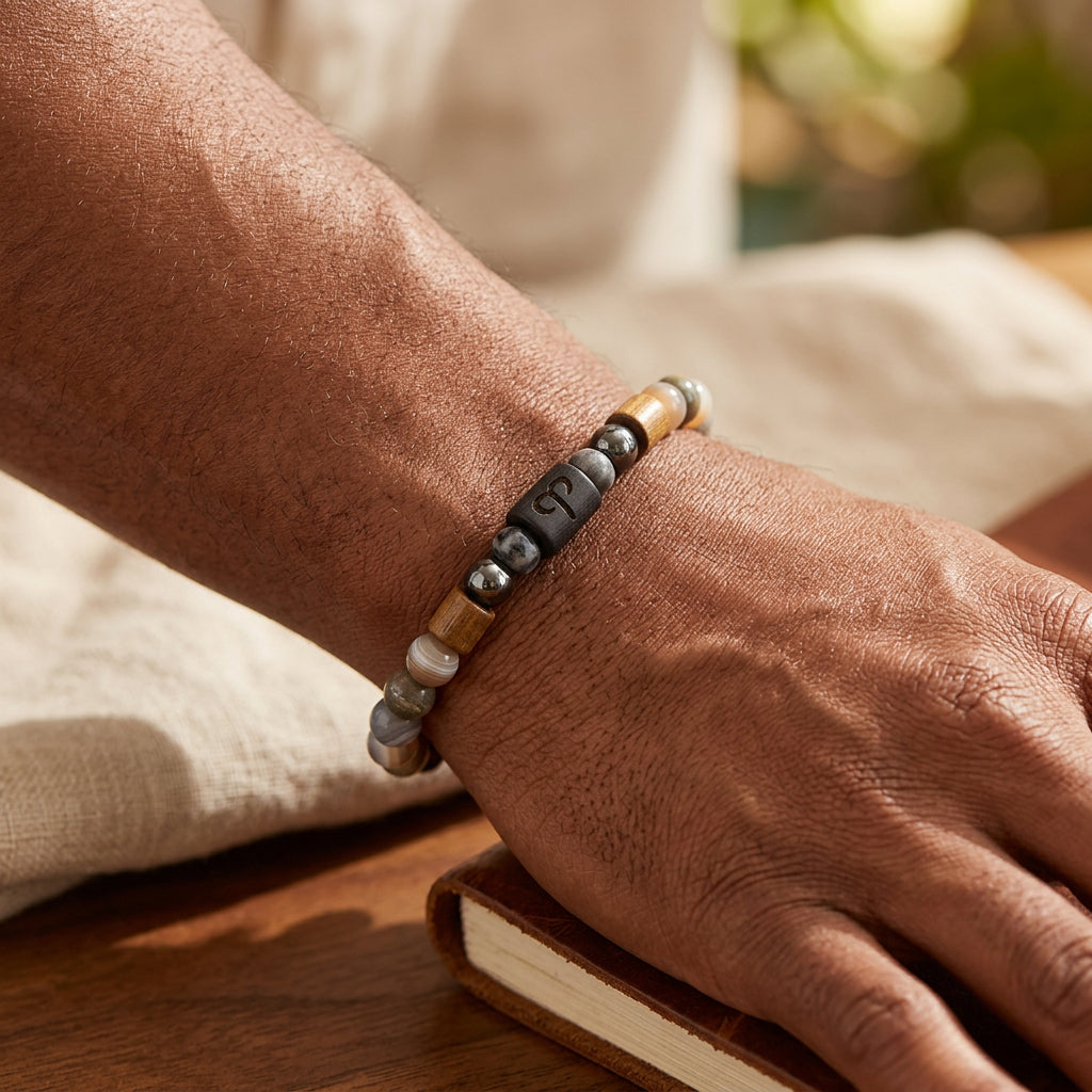 Aries Zodiac Men's Handmade Beaded Bracelet Natural Stone Wood Astrology Jewelry