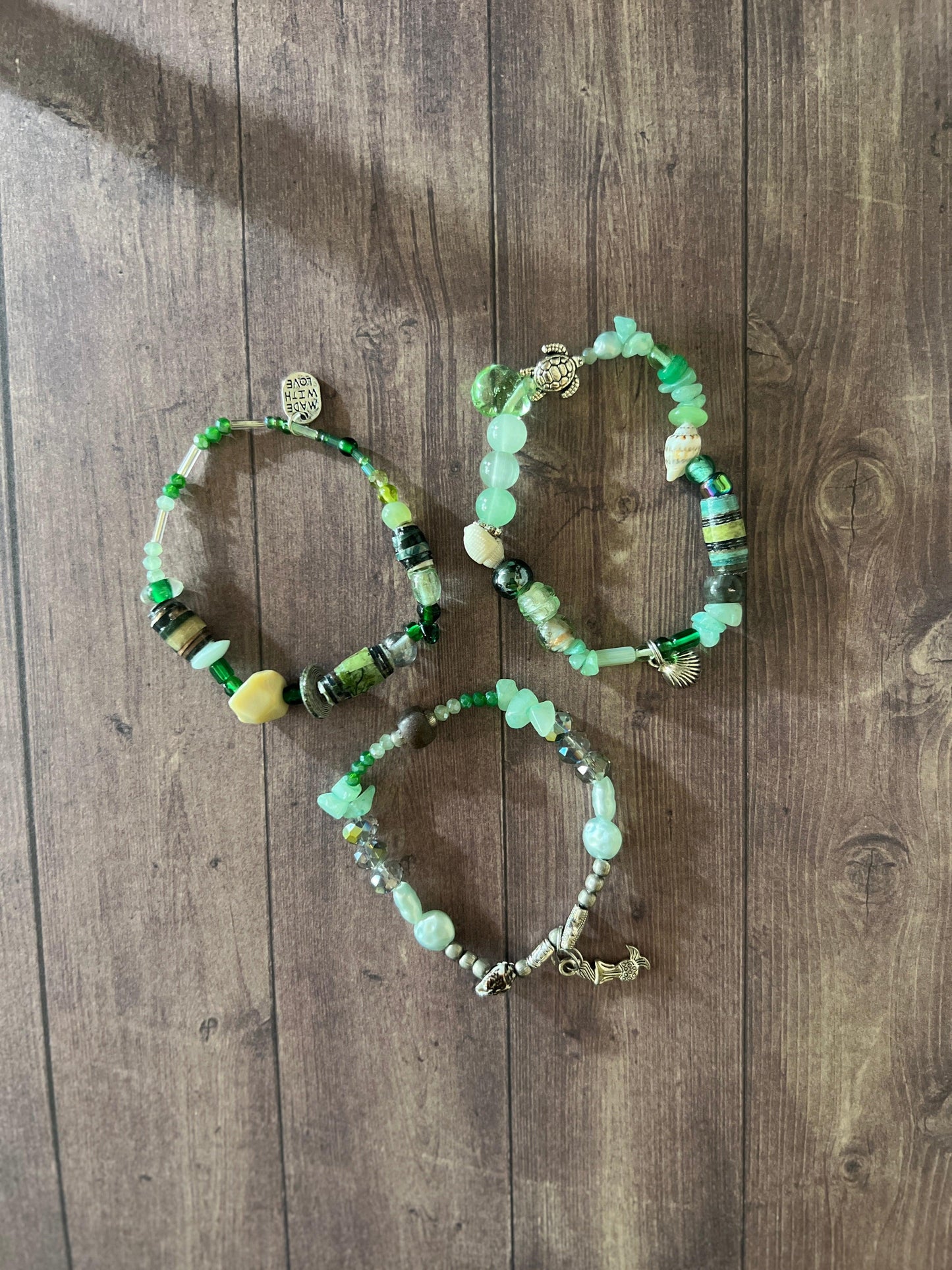 Seaweed | Mixed Media Coastal Charm Bracelet Set - Distinct Designs