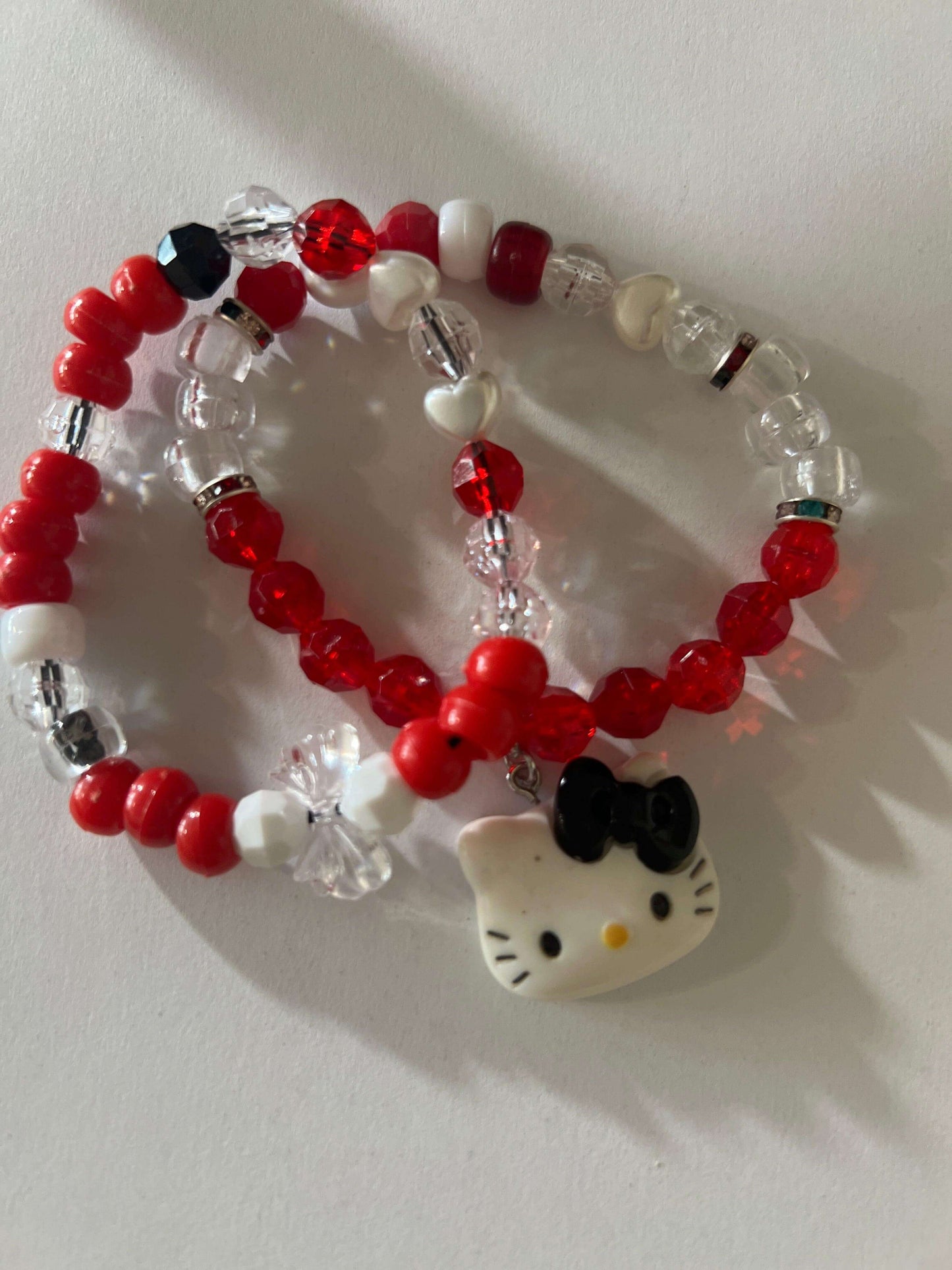 K is for Kitty | Red & White Pony Bead Charm Bracelet - Distinct Designs