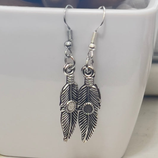 Silver Dangle Feather Earrings | Southwestern Tribal Boho Handmade Jewelry