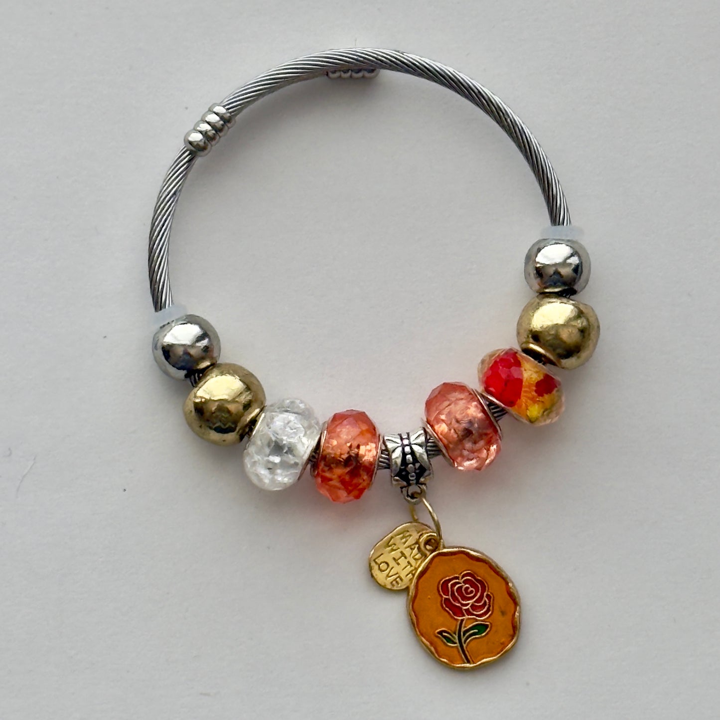 Stainless Steel Beaded Bangle | Classic Elegance Handmade Jewelry