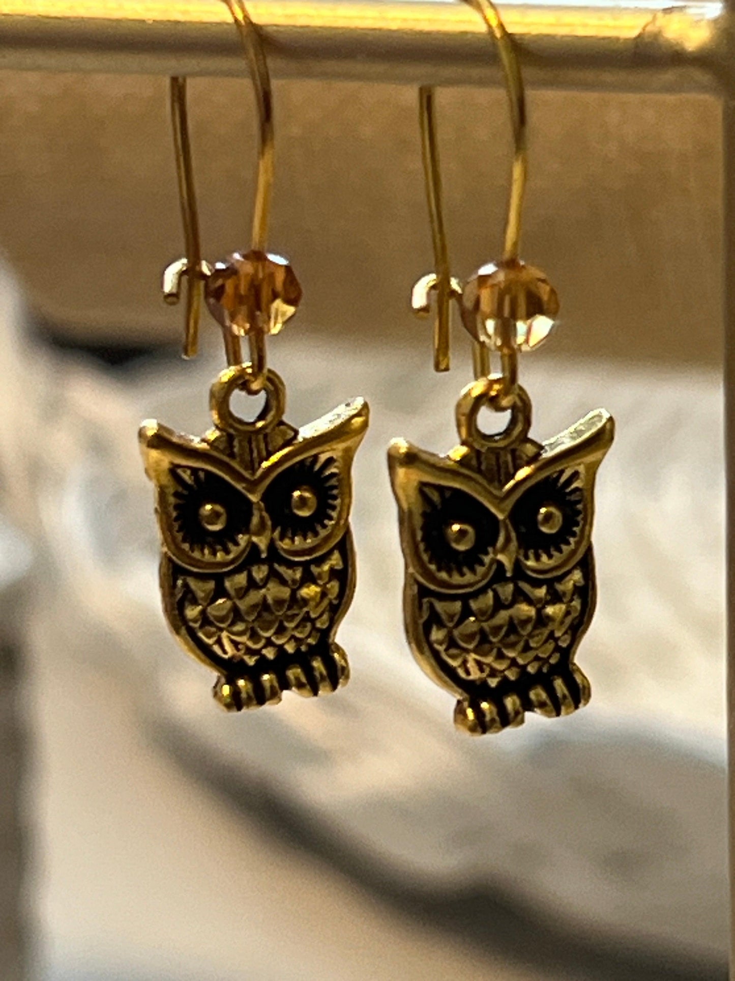 Golden Owl Earrings | Dangle With Crystal Beads - Distinct Designs