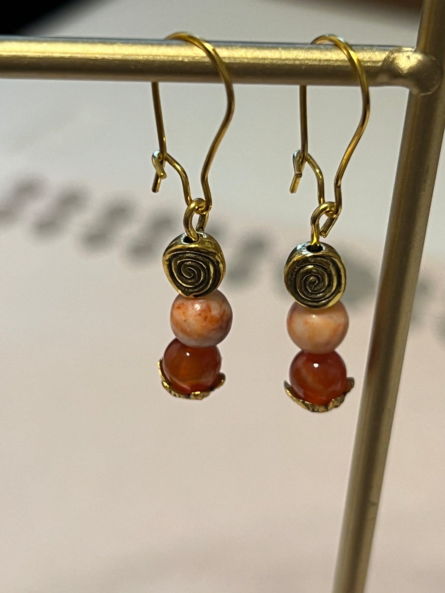 Falling Leaves Earrings | Natural Stone Dangle Gold Tone - Distinct Designs