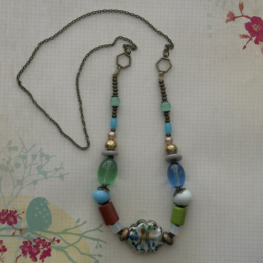 Mixed Media Beaded Chain Necklace | Boho Chic Handmade Jewelry