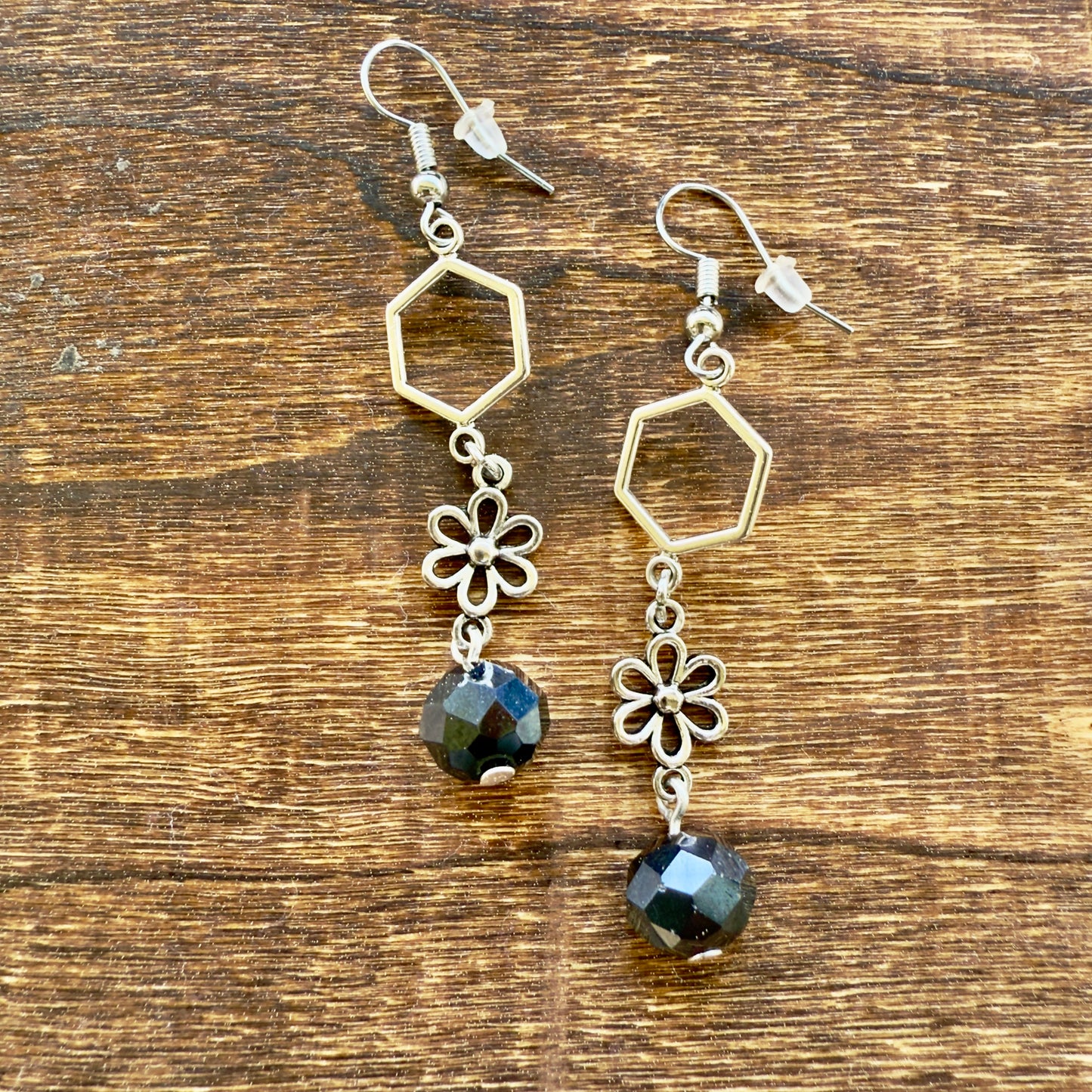 Electric Night Earrings | Dark Sparkling Crystals with Intricate Floral Design