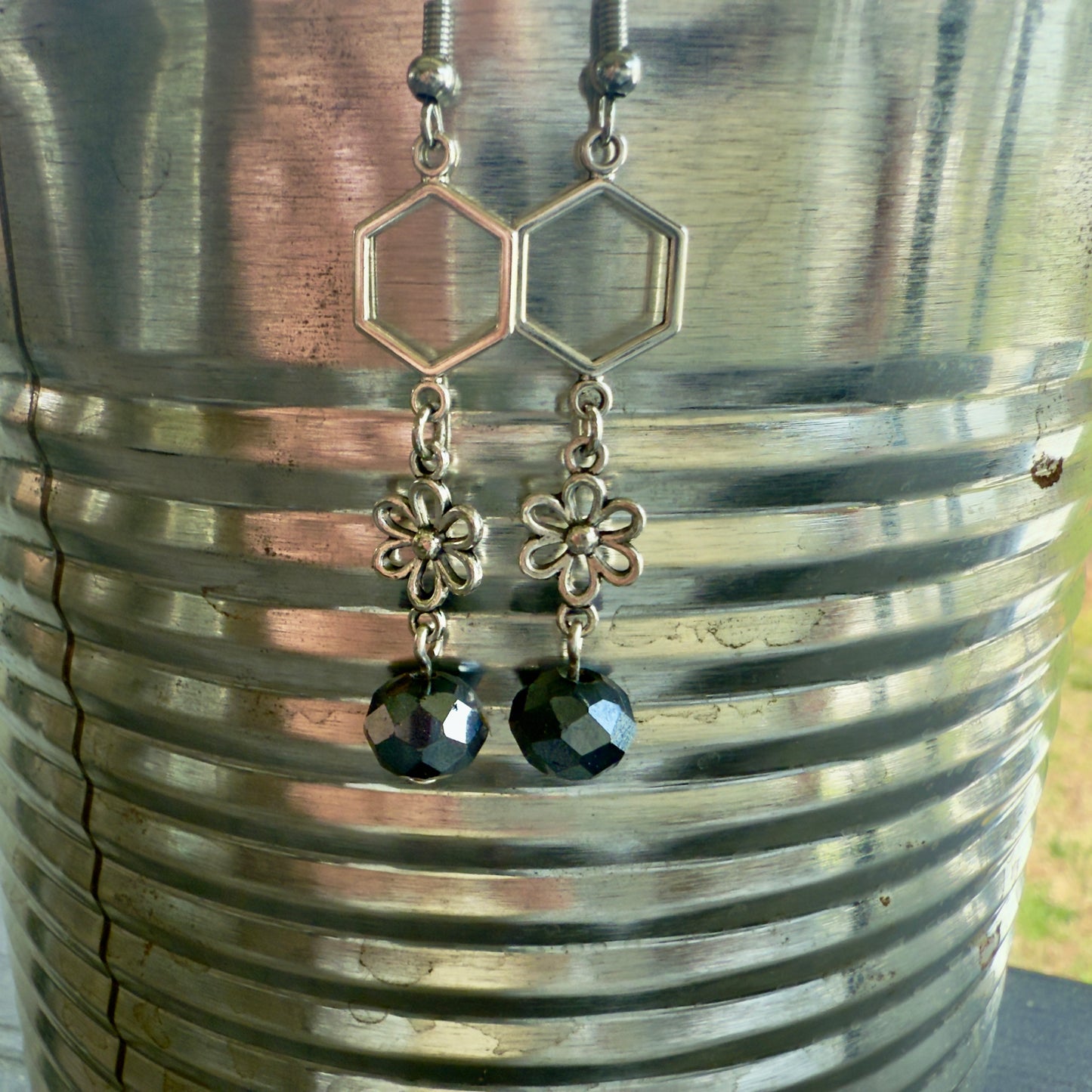 Electric Night Earrings | Dark Sparkling Crystals with Intricate Floral Design
