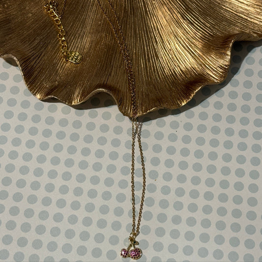 Sparkling Cherry Cubic Zirconia Pendant Necklace | Whimsical Minimalist Hypoallergenic Handmade Jewelry