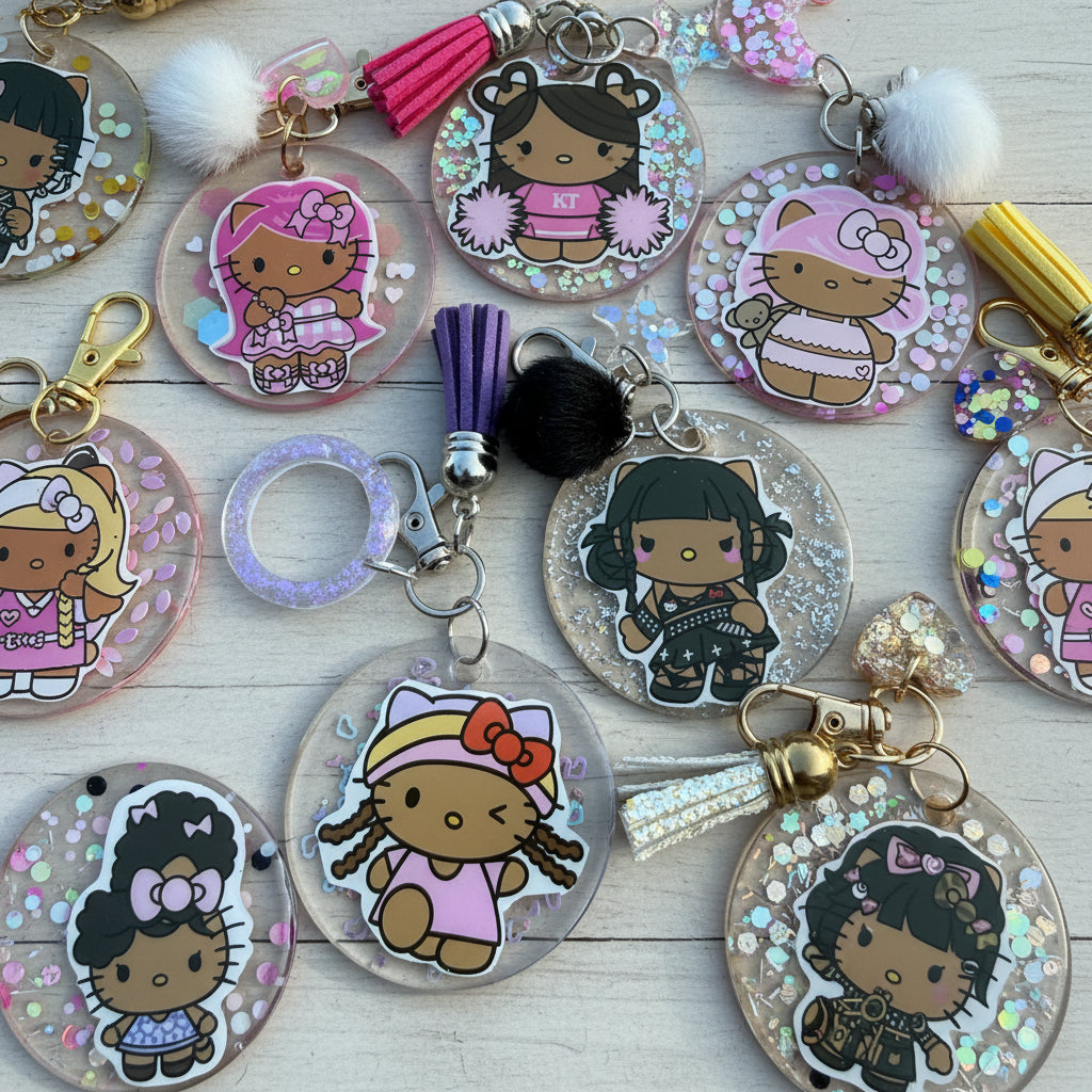 Milkshake Kawaii Pink Bag Charm Girly Glitter Heart Purse Charm 3.5"