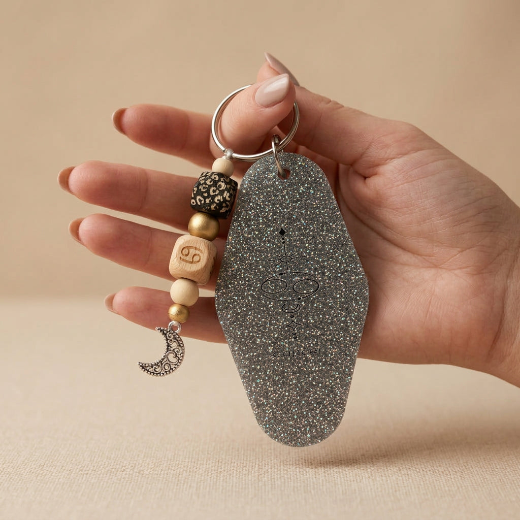 Cancer Motel Keychain Beaded Zodiac Bag Charm Boho Celestial Astrology Gift