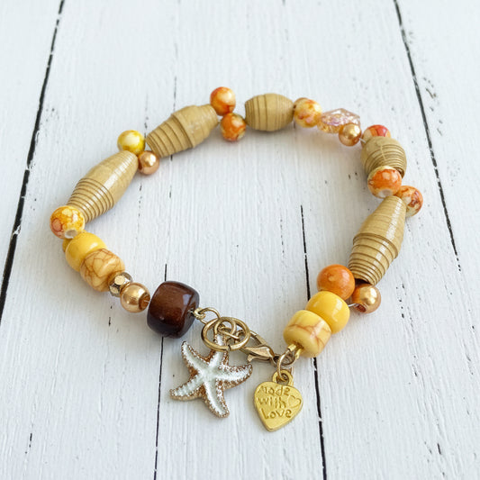 Unique Hand-Rolled Paper Bead Eclectic Fishercore Boho Charm Bracelet