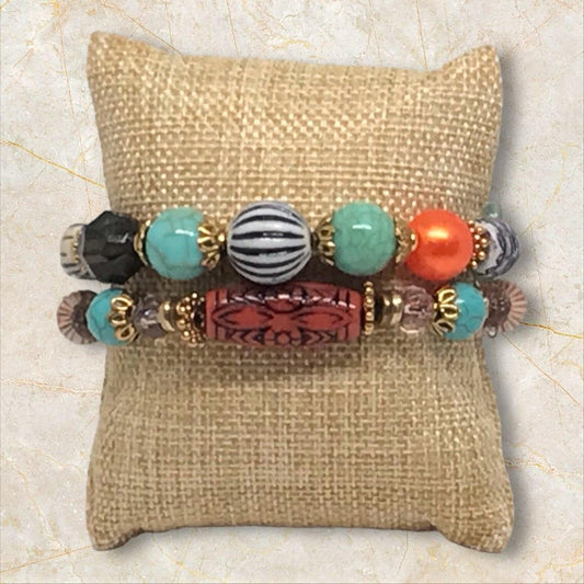 Outside The Box | Unique Earthy Vintage-Inspired Mixed-Media Bracelet Set - Distinct Designs