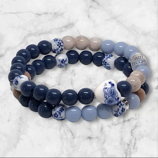 Got The Bag | Bracelet Set Classic Navy Brown and Floral Beads - Distinct Designs
