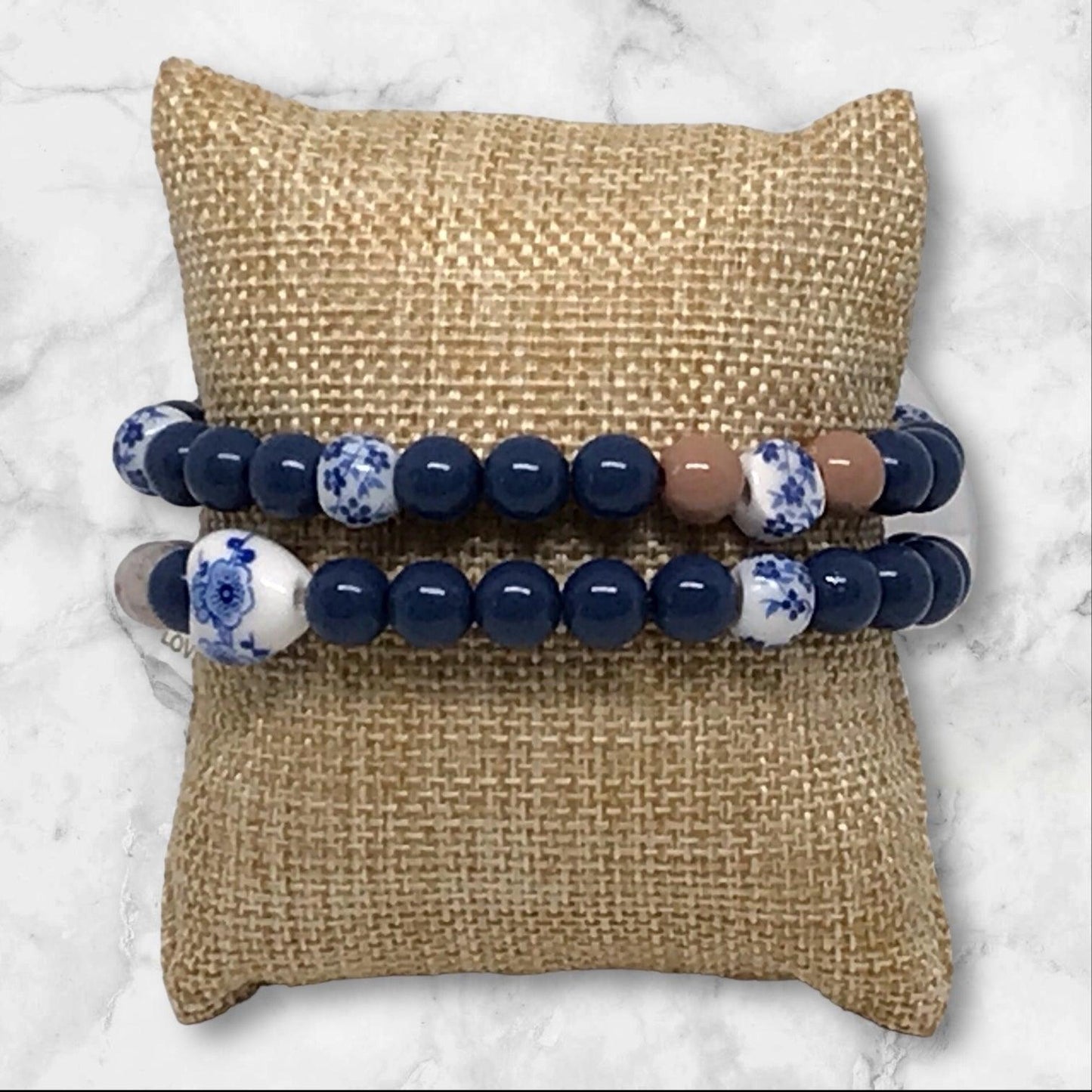 Got The Bag | Bracelet Set Classic Navy Brown and Floral Beads - Distinct Designs