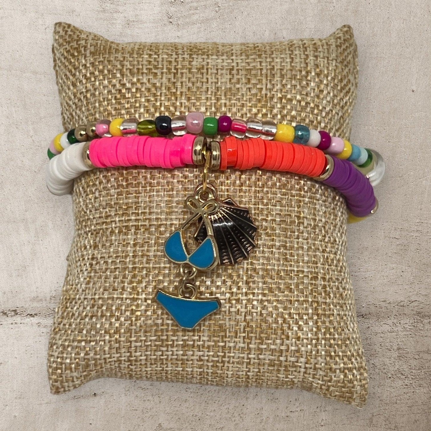 Tan Lines Bracelet Set | Handmade Clay Beads Bikini Charm - Distinct Designs