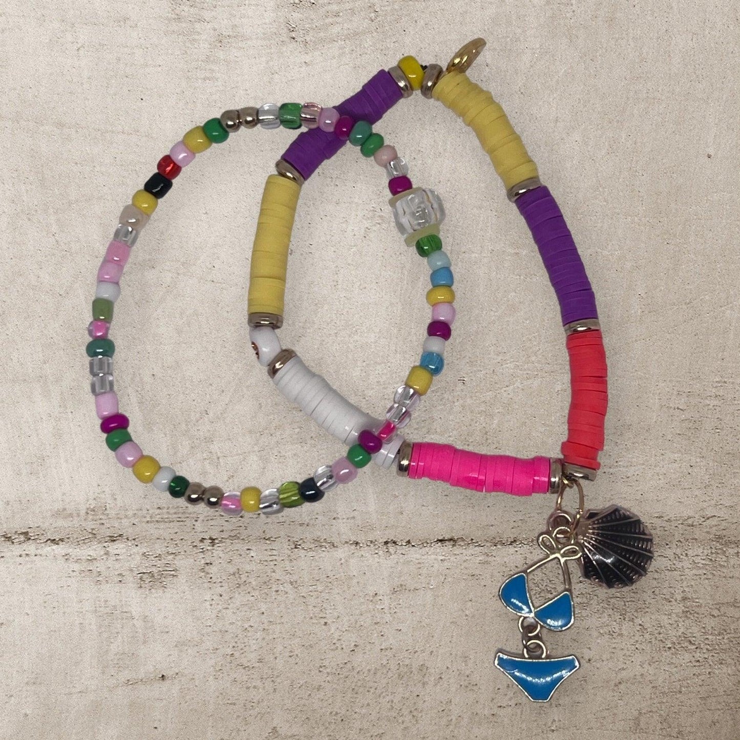 Tan Lines Bracelet Set | Handmade Clay Beads Bikini Charm - Distinct Designs
