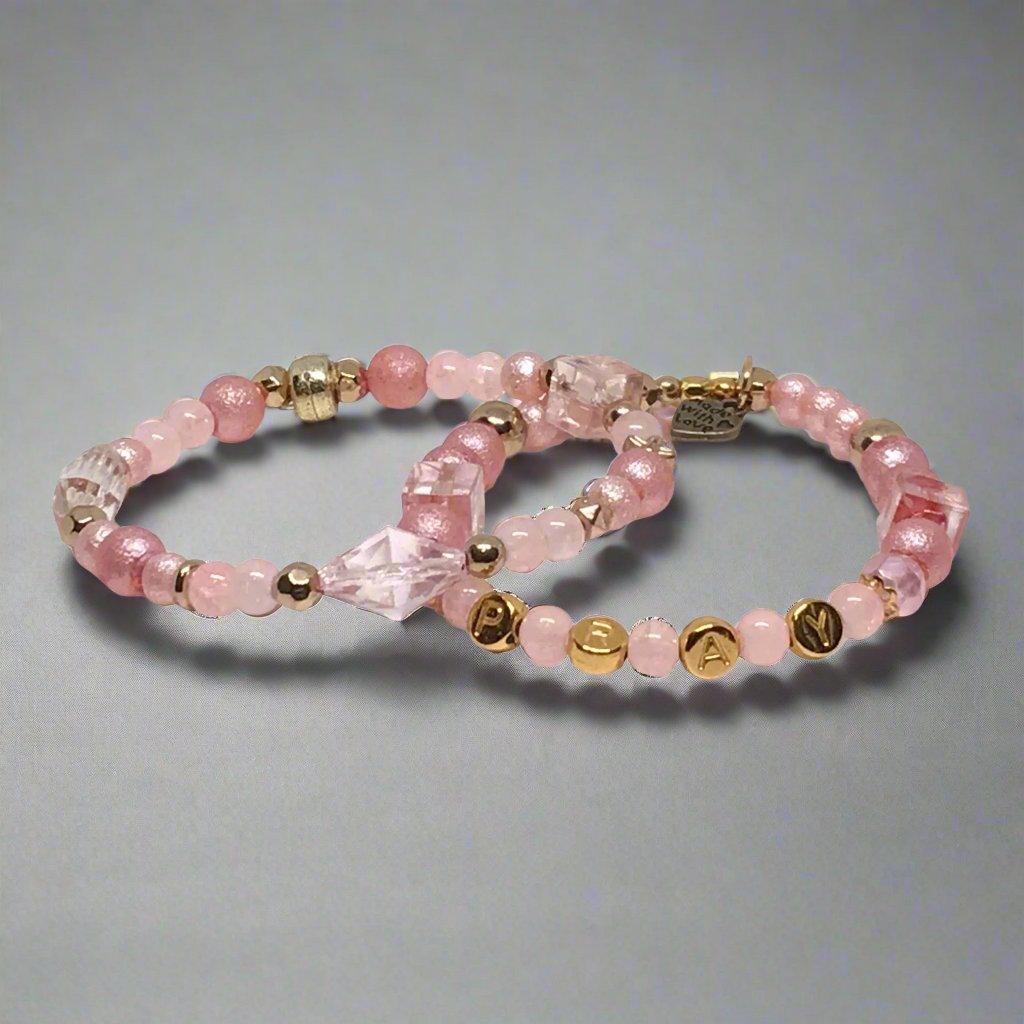 New View Pray | Vintage Inspired Pink Glass Bracelet Set - Distinct Designs