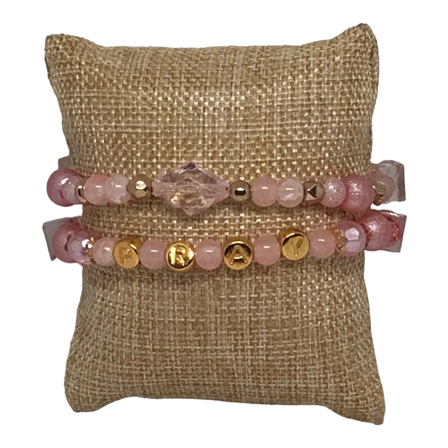 New View Pray | Vintage Inspired Pink Glass Bracelet Set - Distinct Designs
