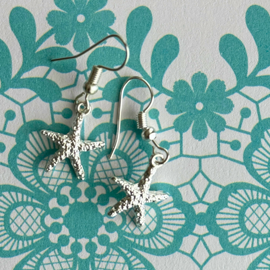 Starfish Dangle Earrings | Silver Coastal Beach Jewelry