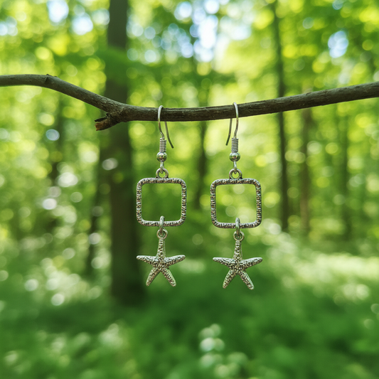 Starfish Earrings Silver Coastal Dangle Earrings Beach-Inspired