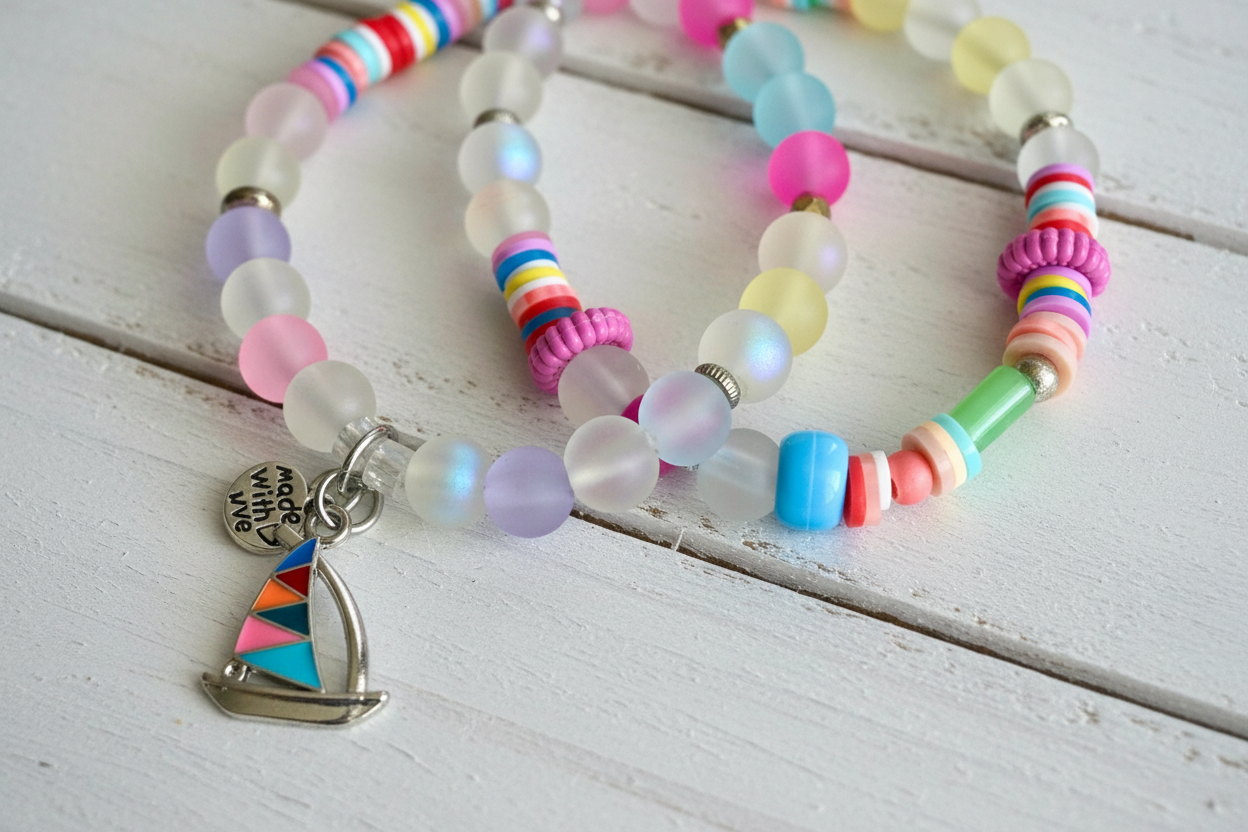 Colorful Island Stretch Bracelets with Sailboat Charm Beach-Inspired