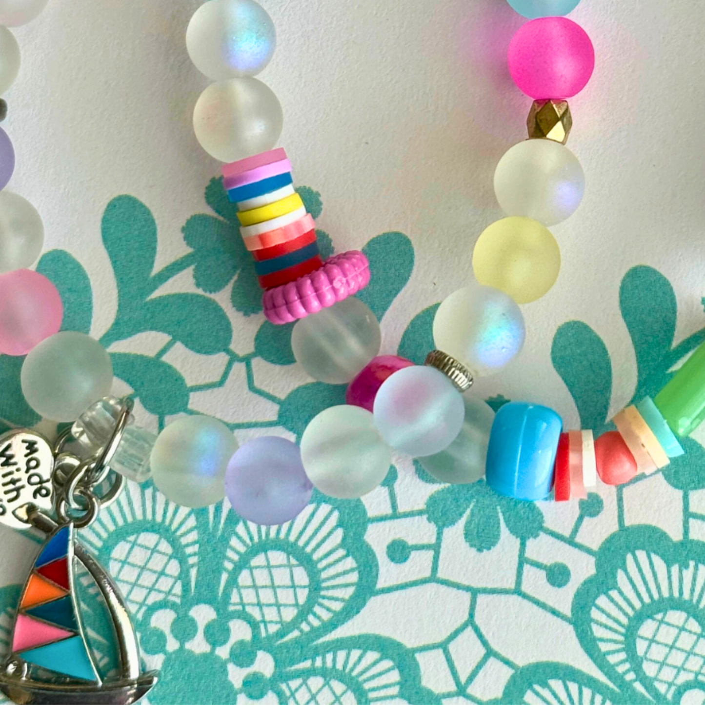 Colorful Island Stretch Bracelets with Sailboat Charm | Beach-Inspired Jewelry