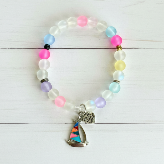 Colorful Island Stretch Bracelets with Sailboat Charm Beach-Inspired