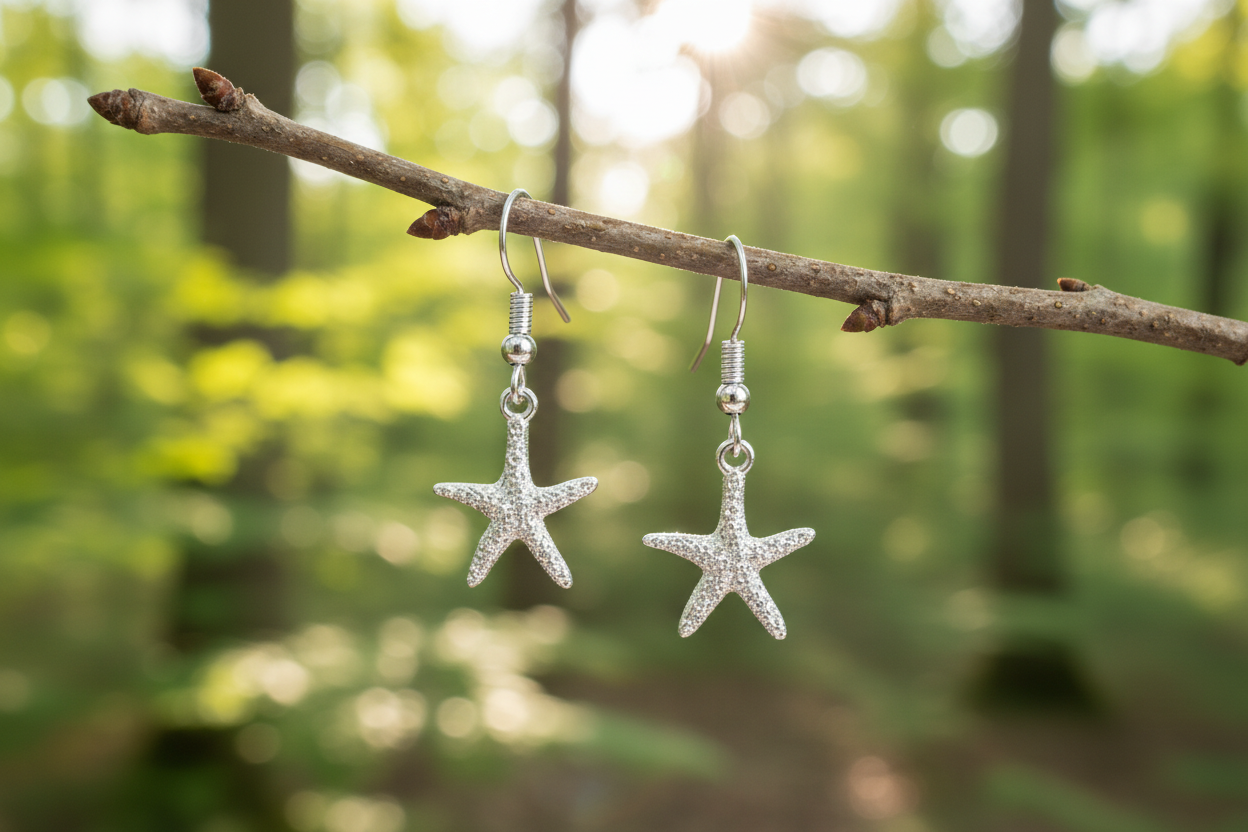 Starfish Dangle Earrings Silver Coastal Beach Handmade