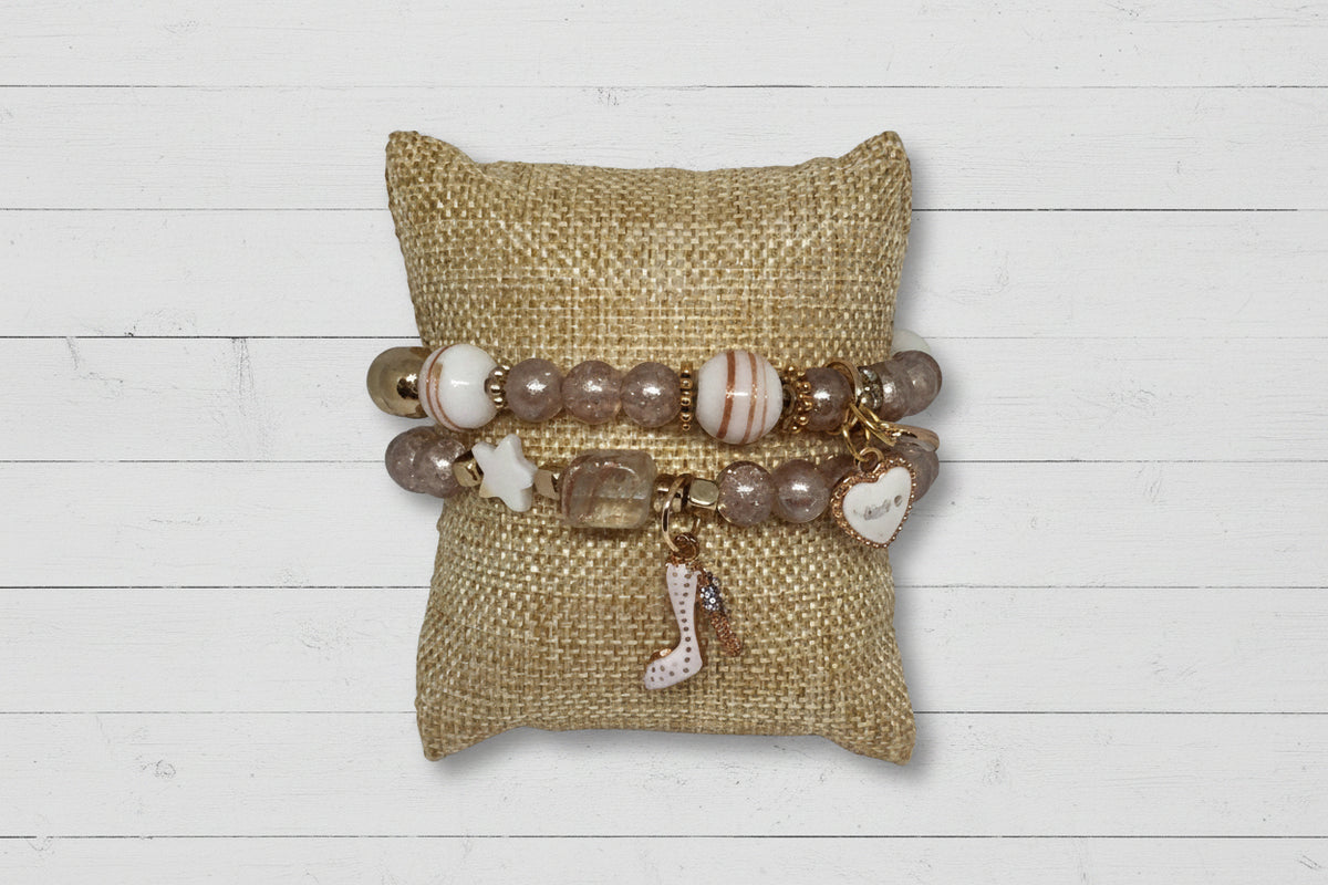 Aquarius Charm Bracelet Set - Elegant Gold & Pearl Accents - Distinct Designs