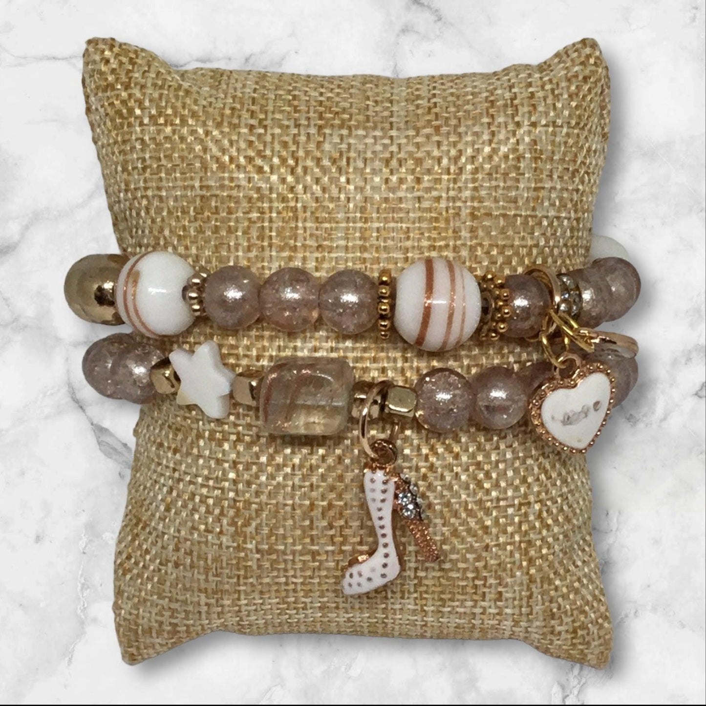 Aquarius Charm Bracelet Set - Elegant Gold & Pearl Accents - Distinct Designs