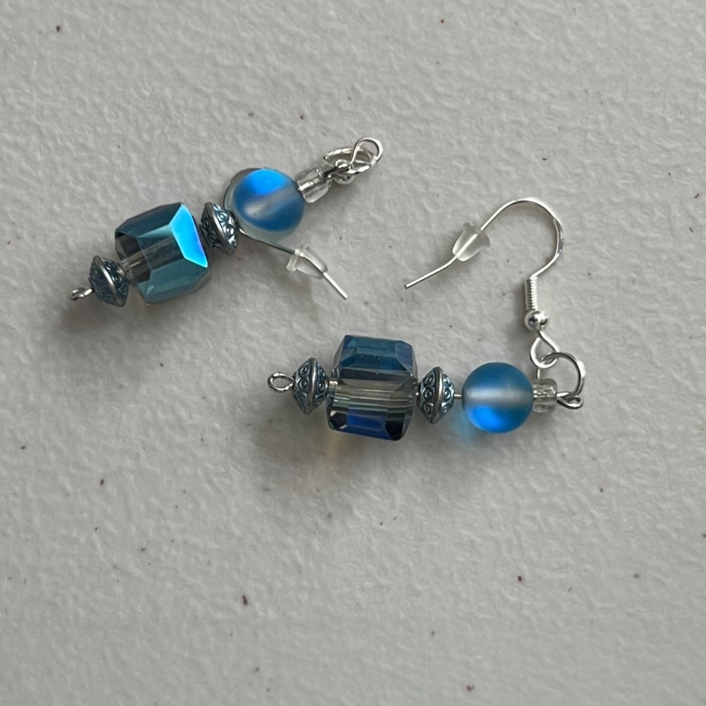 Handcrafted 925 Sterling Silver Sparkling Cerulean Blue Glass Dangles