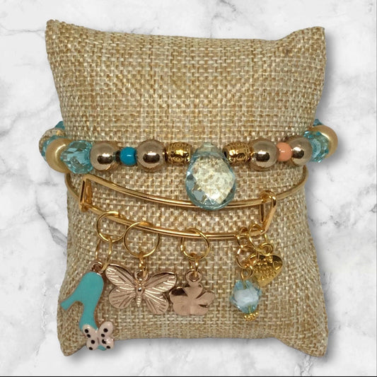 Beaded and Bangle Charm Bracelet Set | Classic Elegance Handmade Jewelry - Distinct Designs