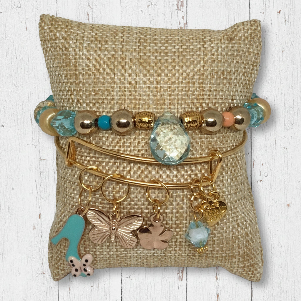 Beaded and Bangle Charm Bracelet Set | Classic Elegance Handmade Jewelry - Distinct Designs