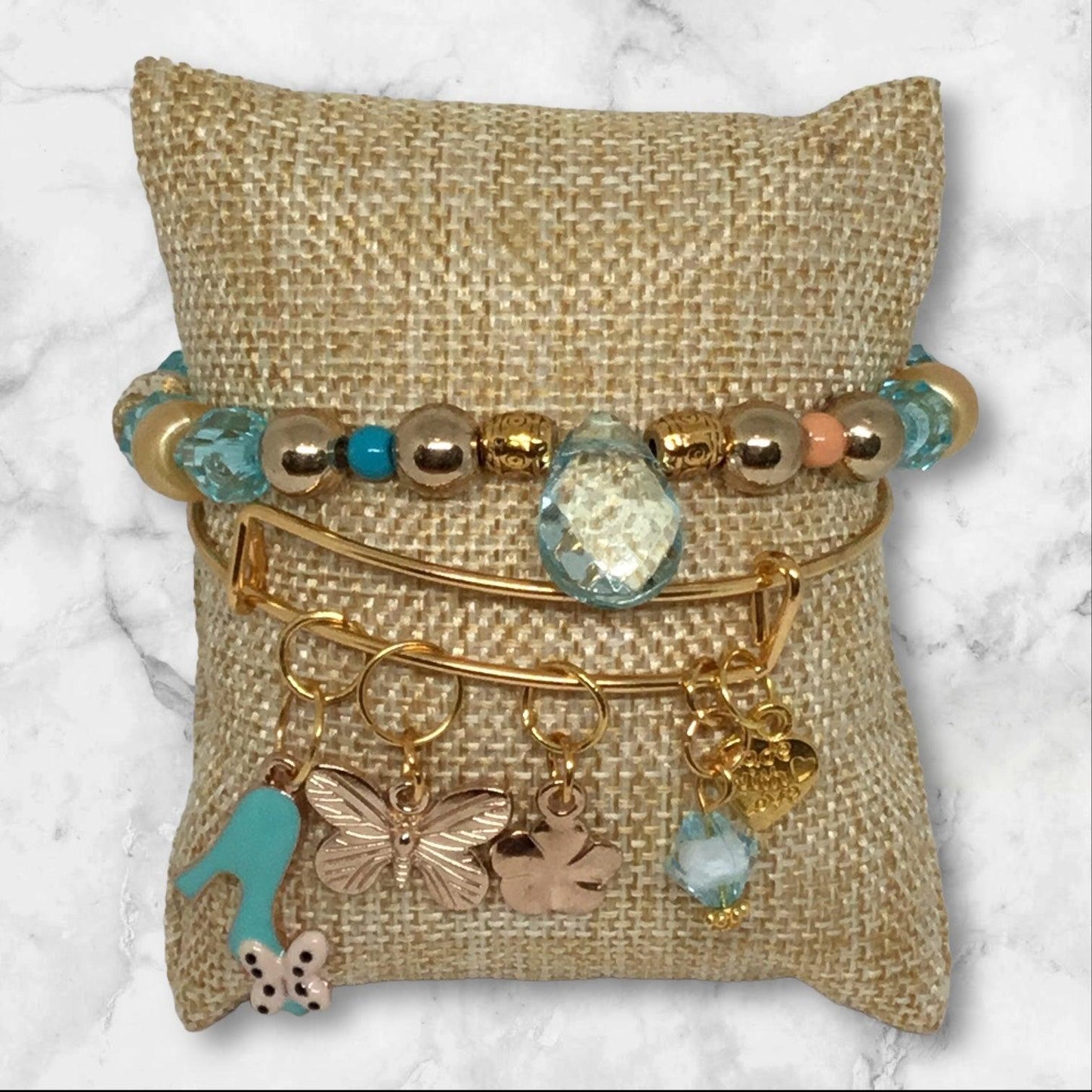 Beaded and Bangle Charm Bracelet Set | Classic Elegance Handmade Jewelry - Distinct Designs