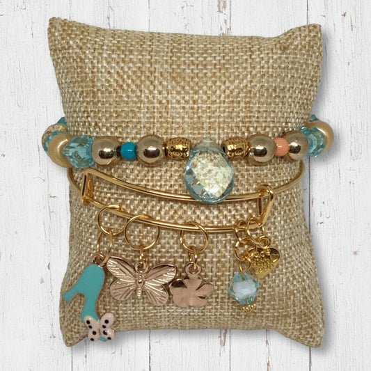 Beaded and Bangle Charm Bracelet Set | Classic Elegance Handmade Jewelry - Distinct Designs