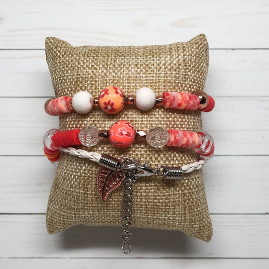 Beaded and Leather Bracelet Set | Boho Chic Handmade Jewelry - Distinct Designs