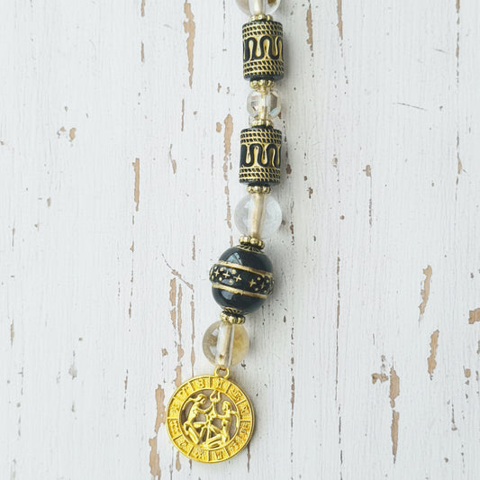Beaded Gemini Bag Charm | Zodiac Sign Handmade Keychain Accessory - Distinct Designs