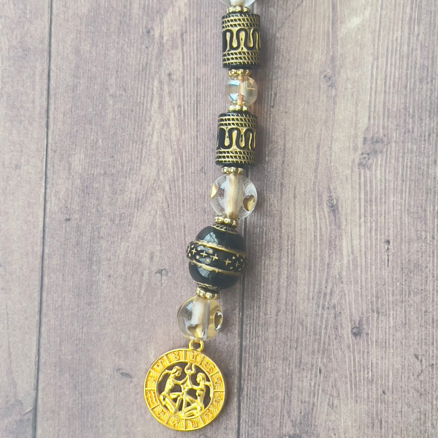 Beaded Gemini Bag Charm | Zodiac Sign Handmade Keychain Accessory - Distinct Designs