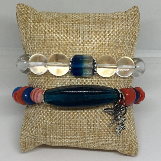 Beaded Stone & Glass Bracelet Set | Boho Chic Handmade Jewelery - Distinct Designs