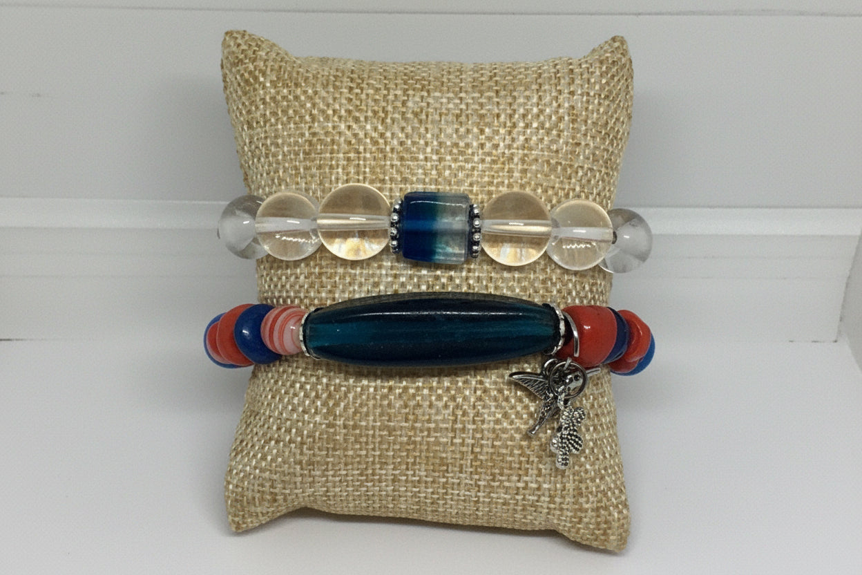 Beaded Stone & Glass Bracelet Set | Boho Chic Handmade Jewelery - Distinct Designs
