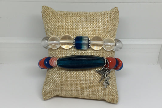 Beaded Stone & Glass Bracelet Set | Boho Chic Handmade Jewelery - Distinct Designs
