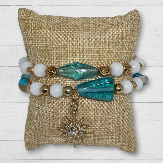 Celestial - Inspired Bracelet - Turquoise and White Beads - Distinct Designs