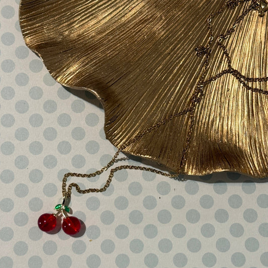 Cherry Lampwork Glass Pendant Necklace | Whimsical Minimalist Hypoallergenic Handmade Jewelry - Distinct Designs