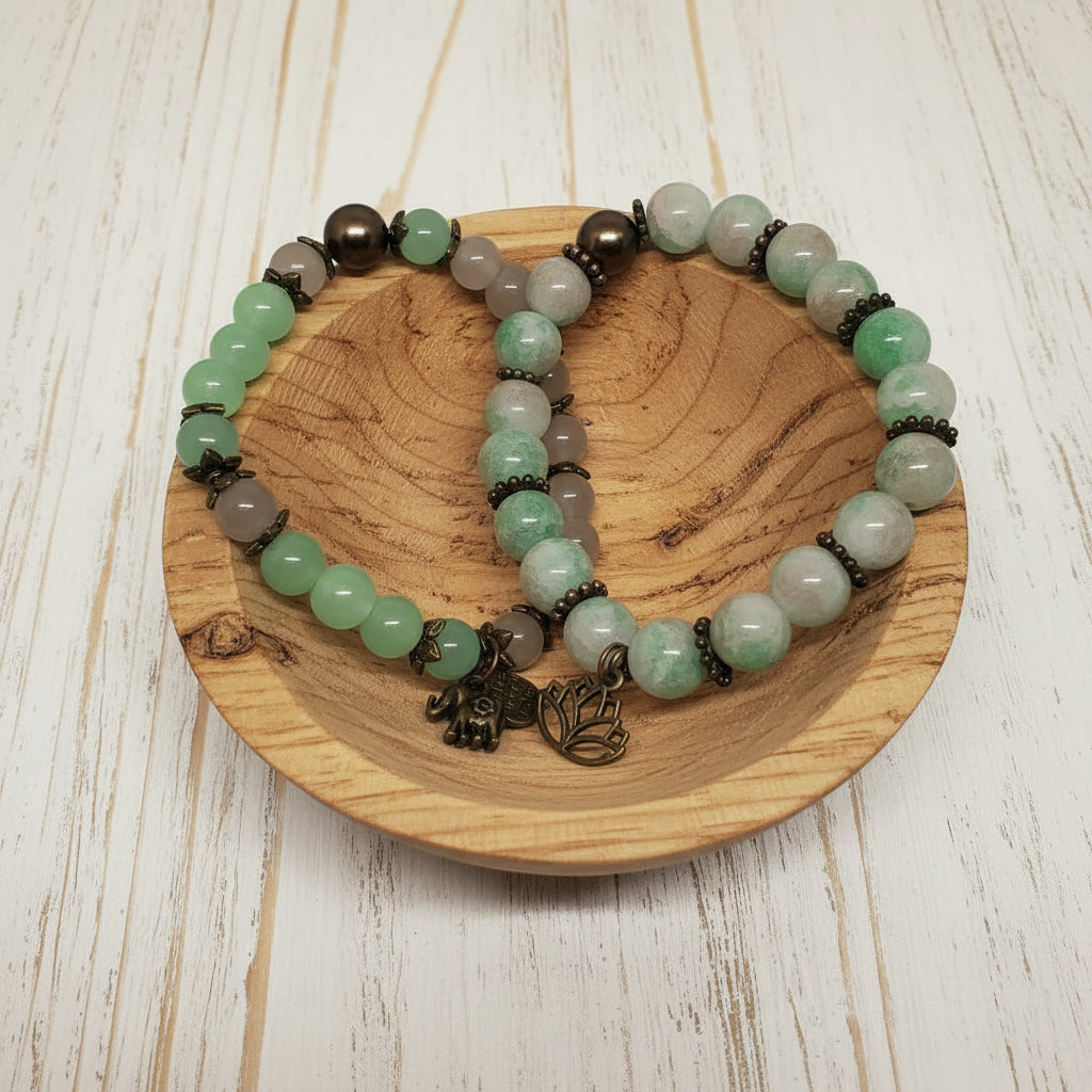 Crackled Glass Beaded Stretch Bracelet Set | Bold Tribal Boho Handmade Jewelry - Distinct Designs
